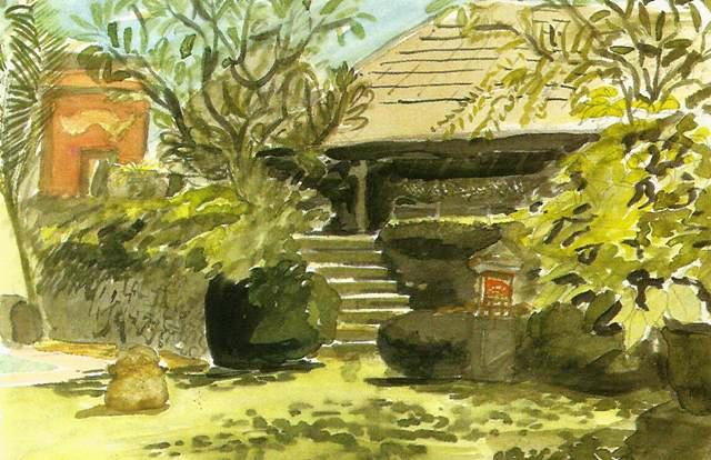 Акварель, Стивен Литтл, "Дом в цветущем саду".