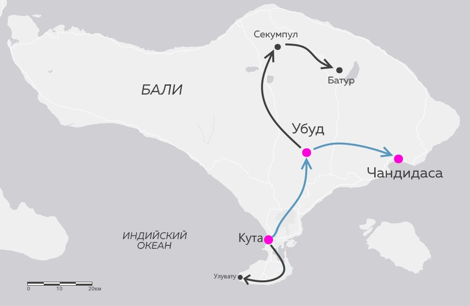 Комбинированный тур на Бали - карта путешествия